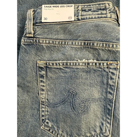 AG Saige Wide Leg Crop Jeans Women's 30 Blue High Rise Raw Hem Distressed Denim - Picture 9 of 9